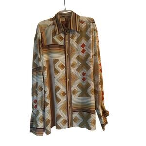 GUC Prestige Men's Long Sleeve Button Down Shirt Geometric Pattern Size XL
